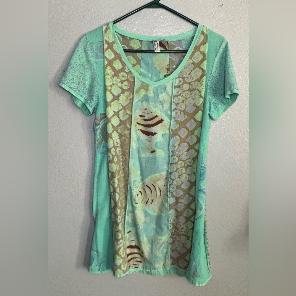 Winter Sun short sleeve dress. Hand painted SZ SM. Beach. Coastal Resort
